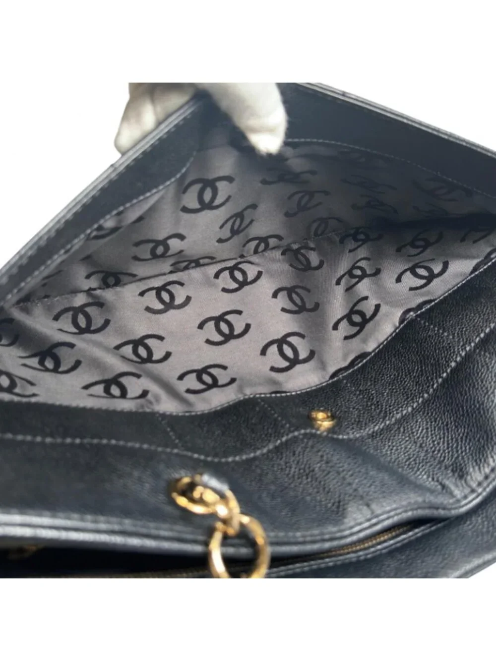 Chanel Choco Bar Tote Bag Leather Black